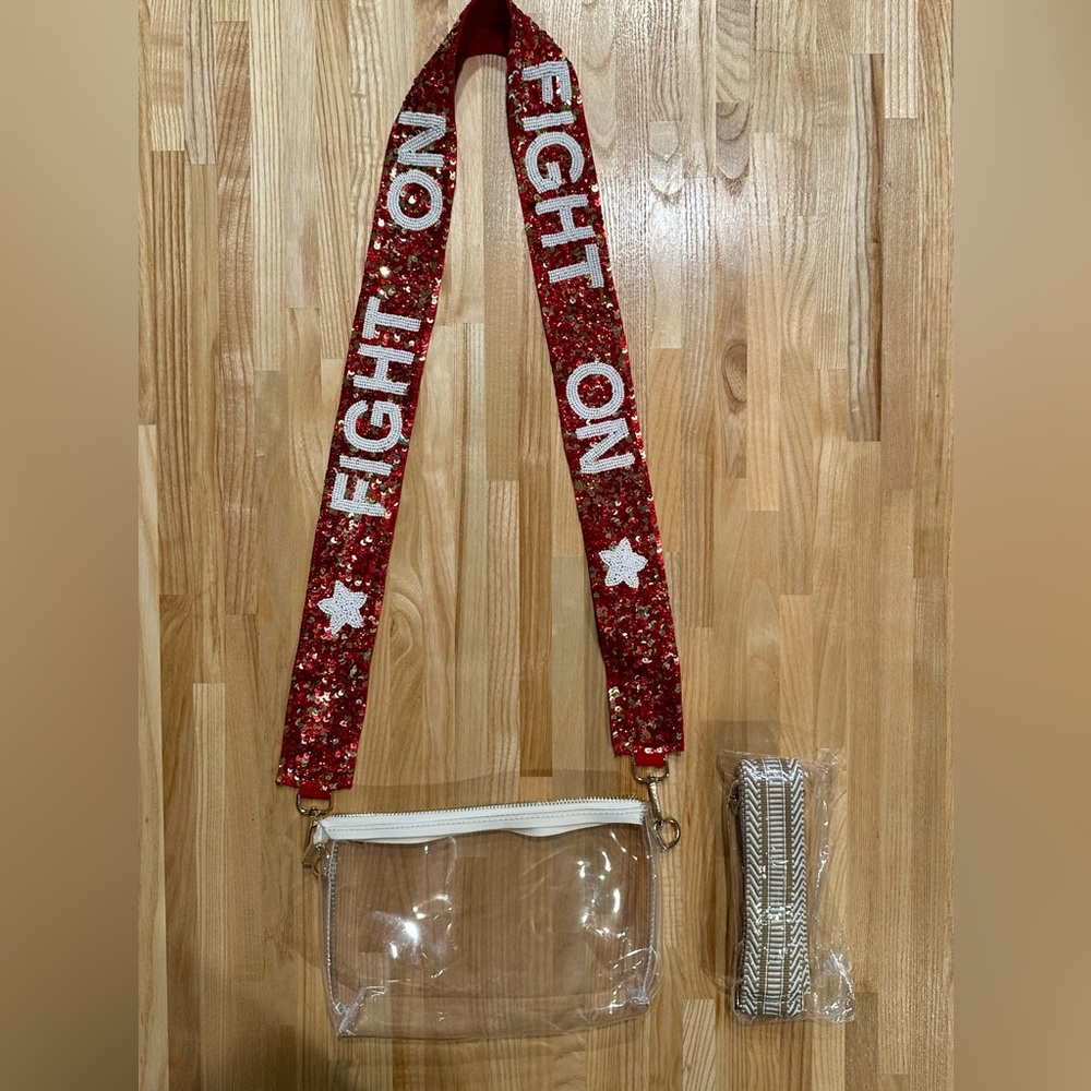 Gameday Beaded Fight On Strap & Clear Crossbody Bag